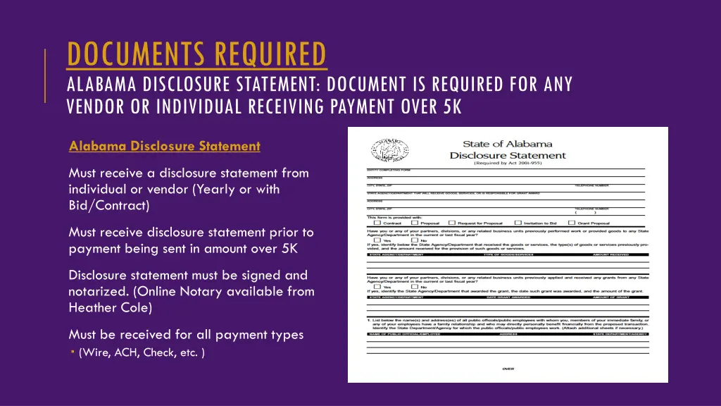 documents required alabama disclosure statement