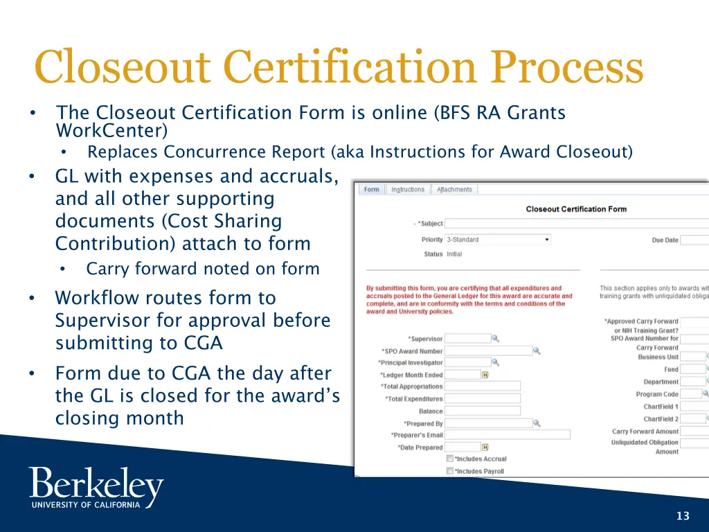 closeout certification process