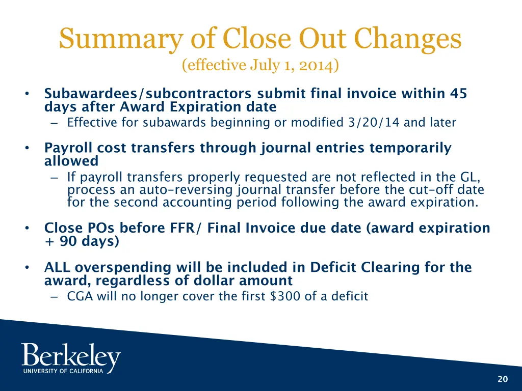 summary of close out changes effective july 1 2014 1