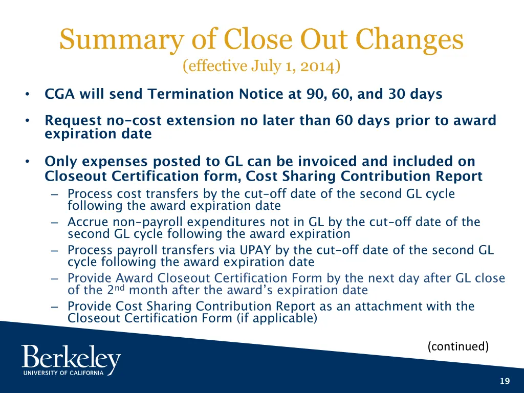 summary of close out changes effective july 1 2014