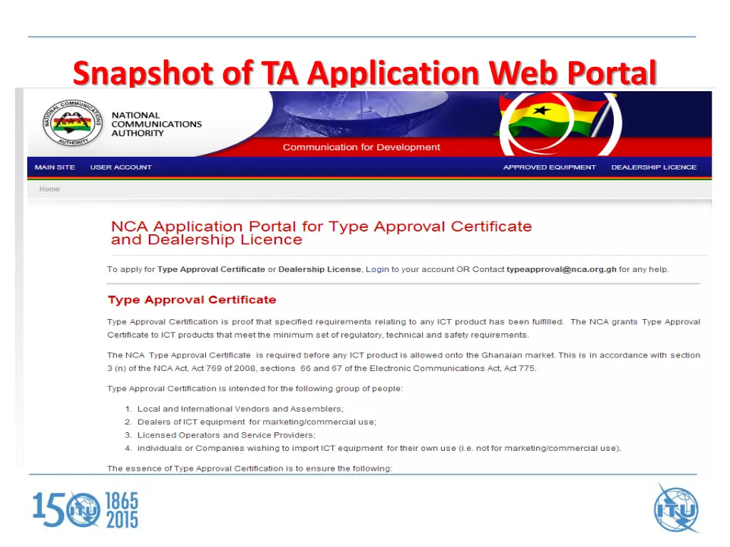 snapshot of ta application web portal