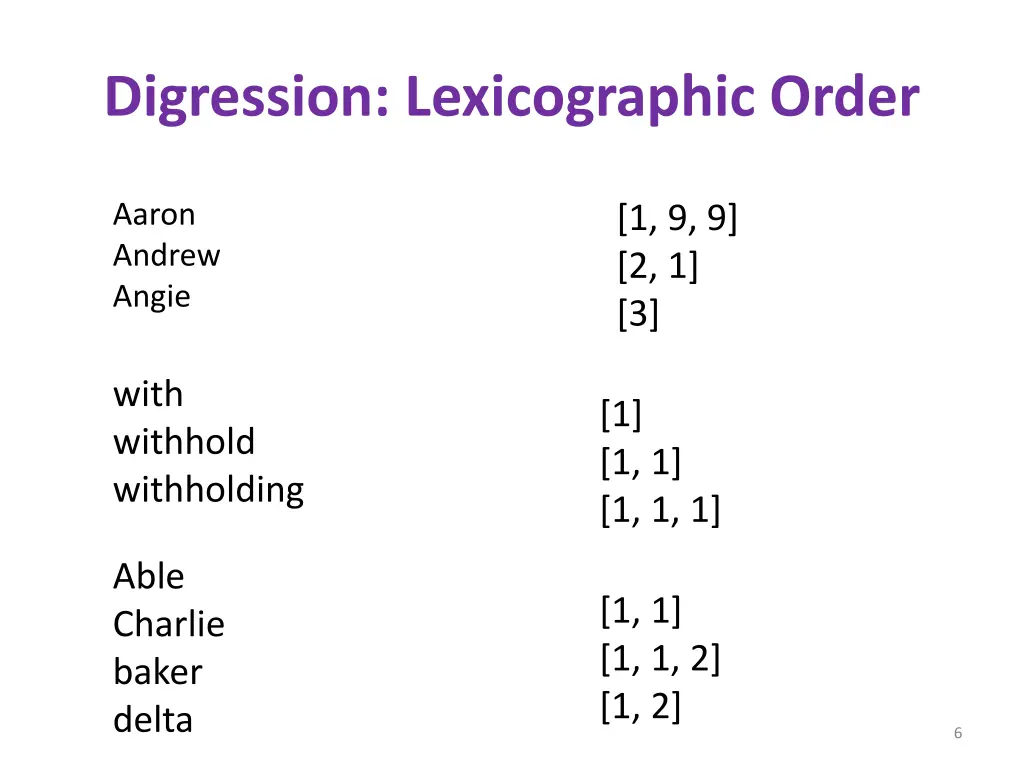 digression lexicographic order