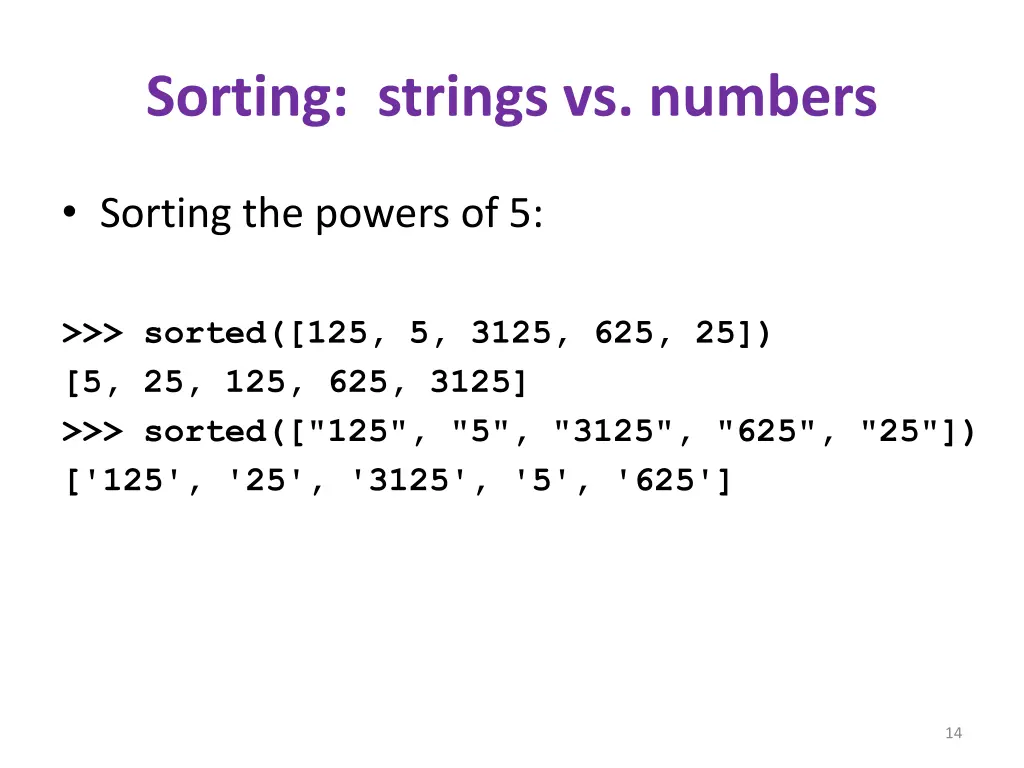 sorting strings vs numbers