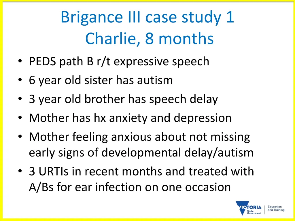 brigance iii case study 1 charlie 8 months peds