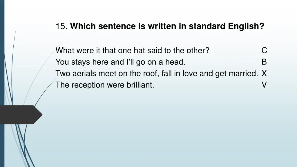 15 which sentence is written in standard english