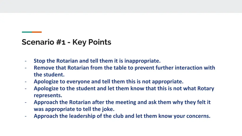 scenario 1 key points