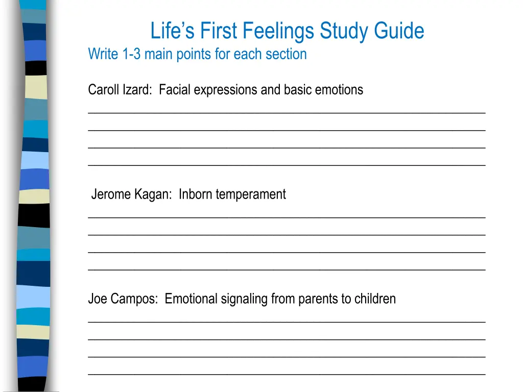 life s first feelings study guide write 1 3 main 1