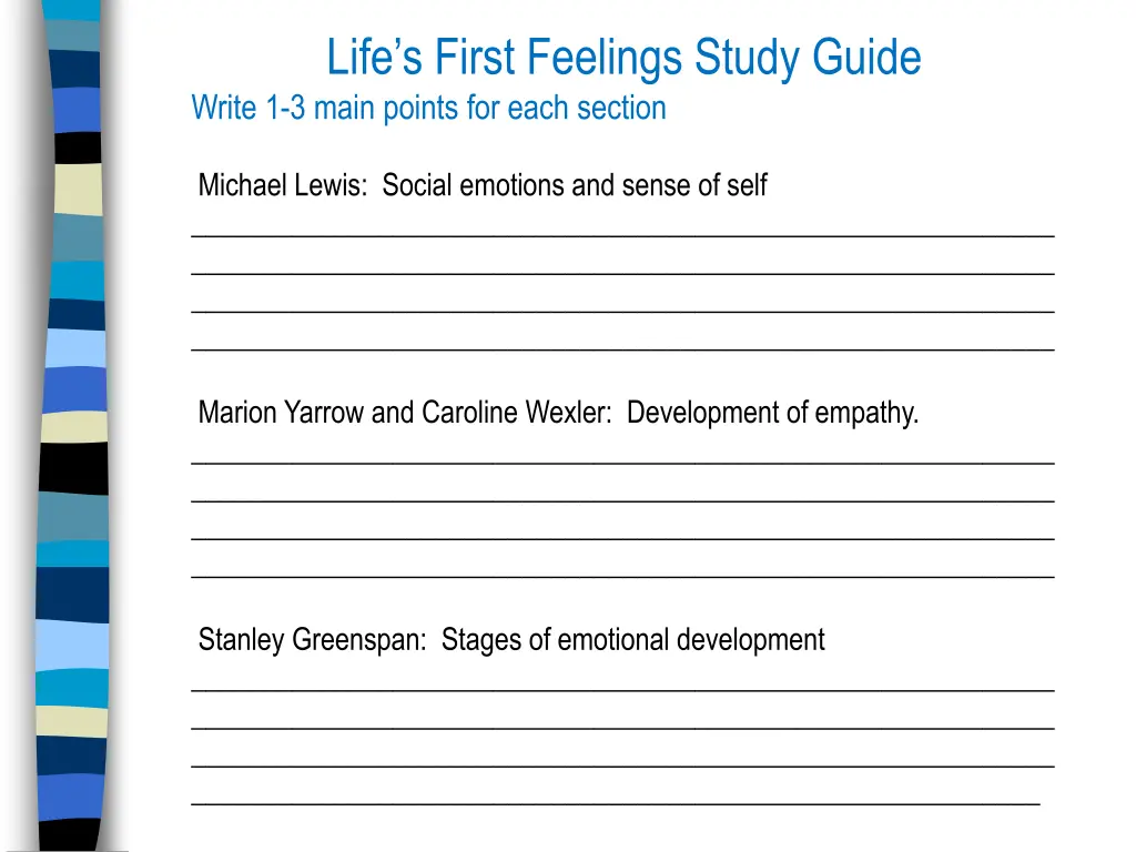 life s first feelings study guide write 1 3 main 2