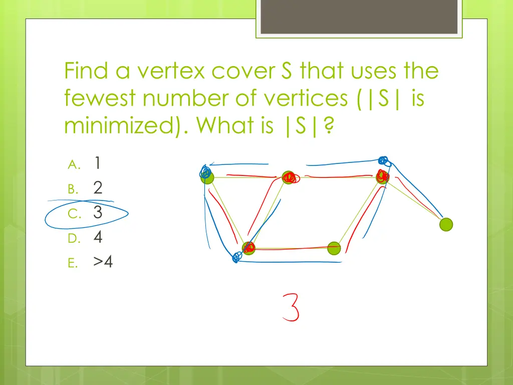 find a vertex cover s that uses the fewest number