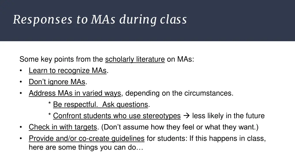 responses to mas during class