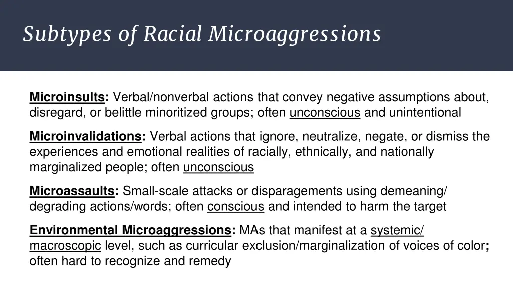 subtypes of racial microaggressions