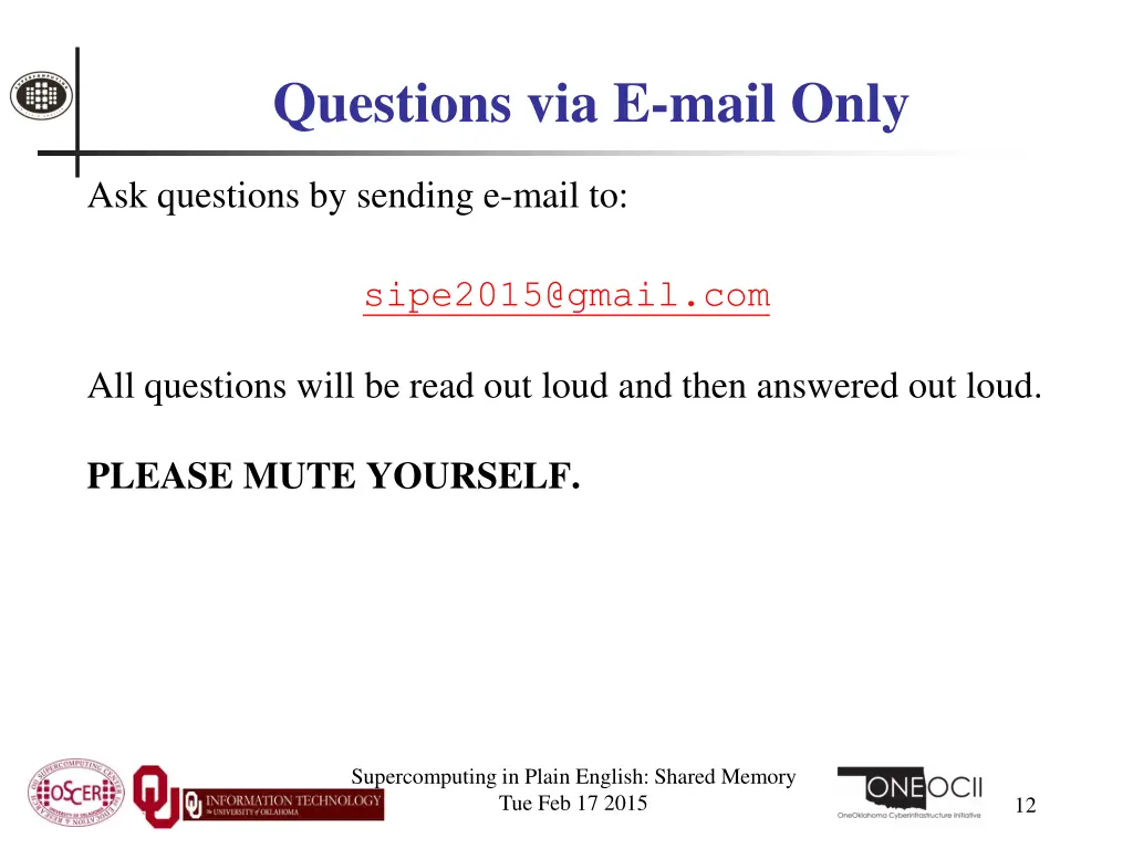 questions via e mail only