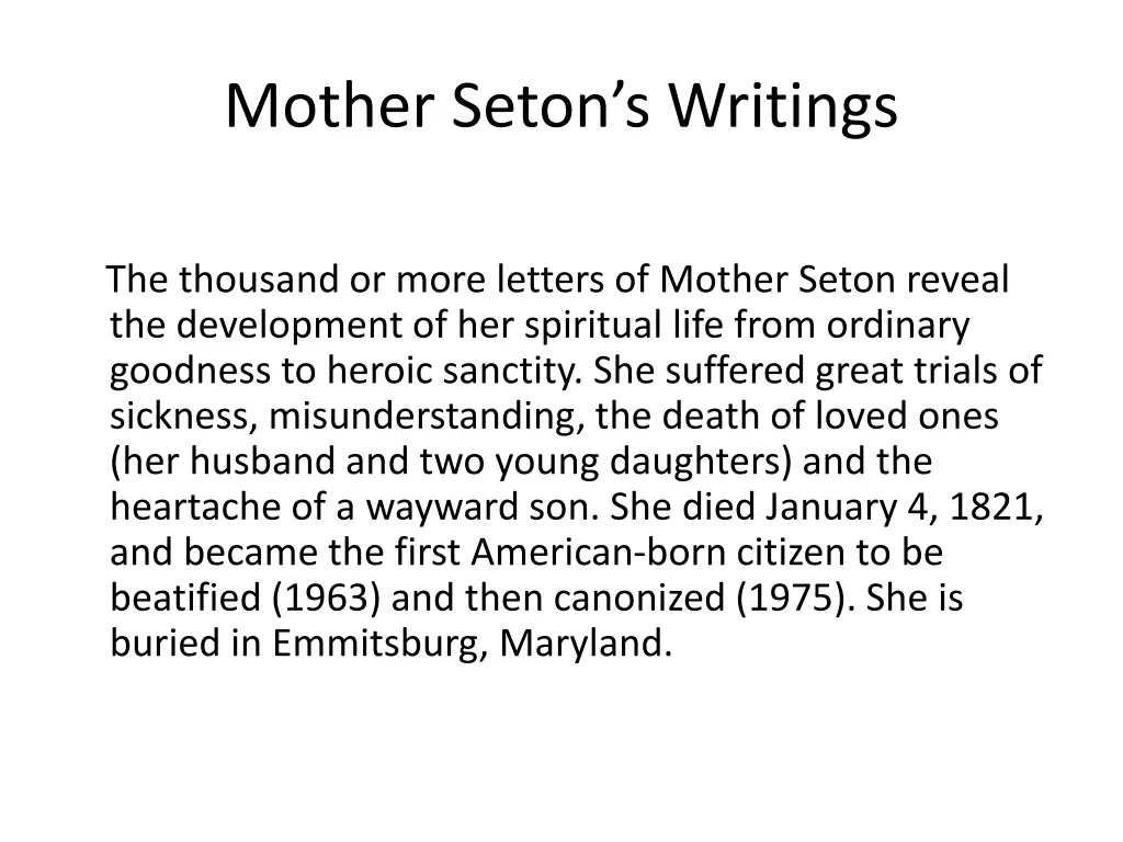 mother seton s writings