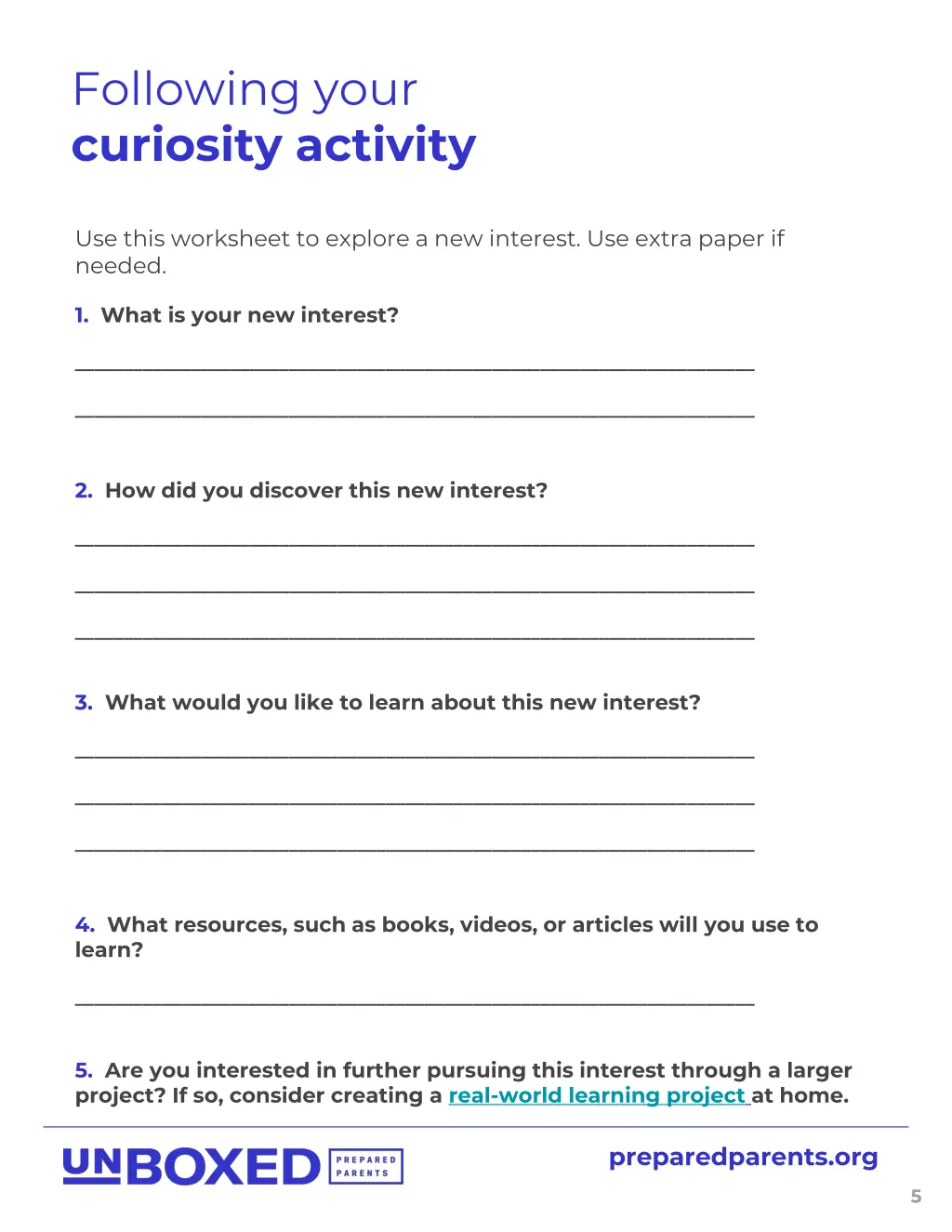 following your curiosity activity