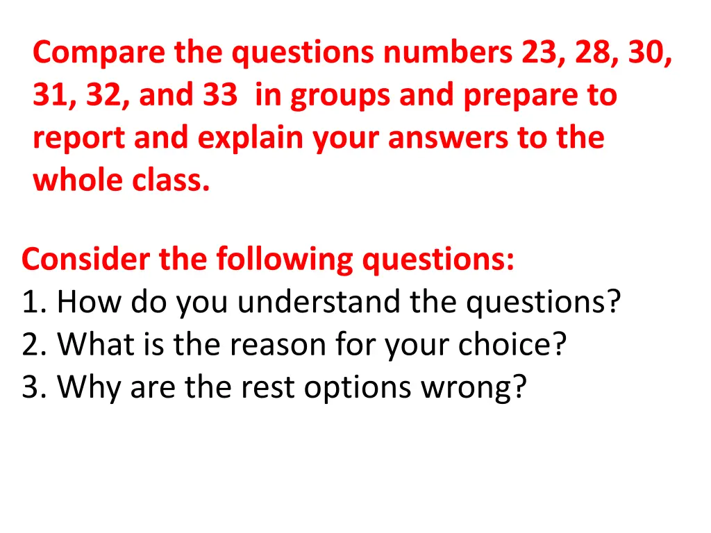 compare the questions numbers