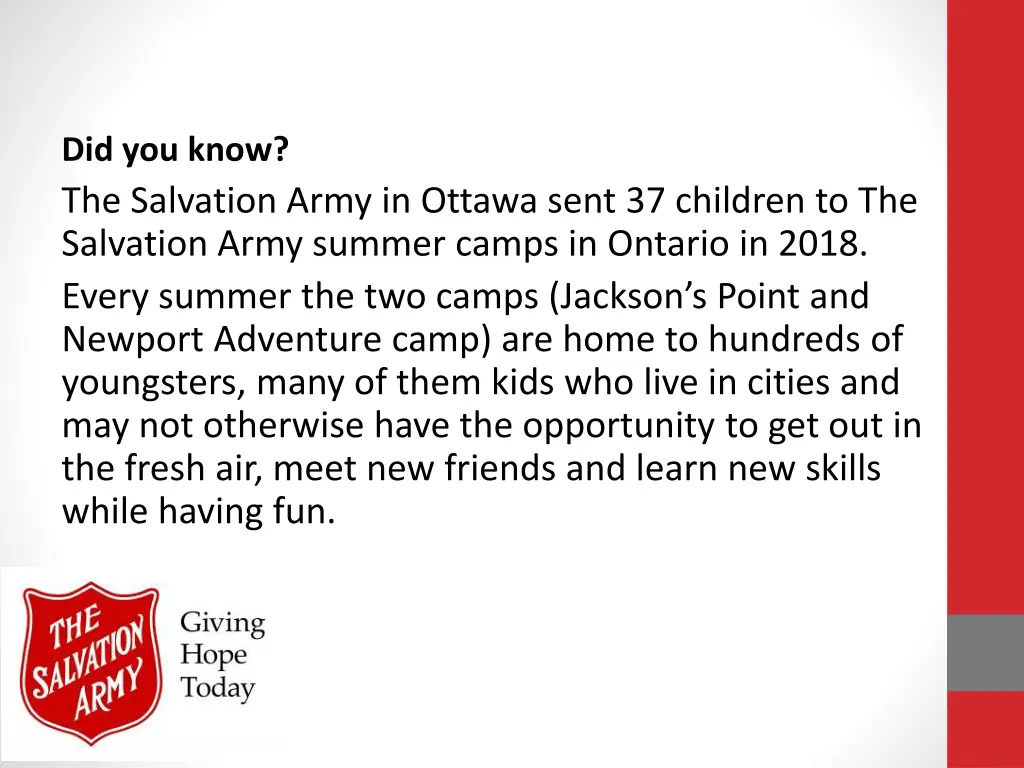 did you know the salvation army in ottawa sent