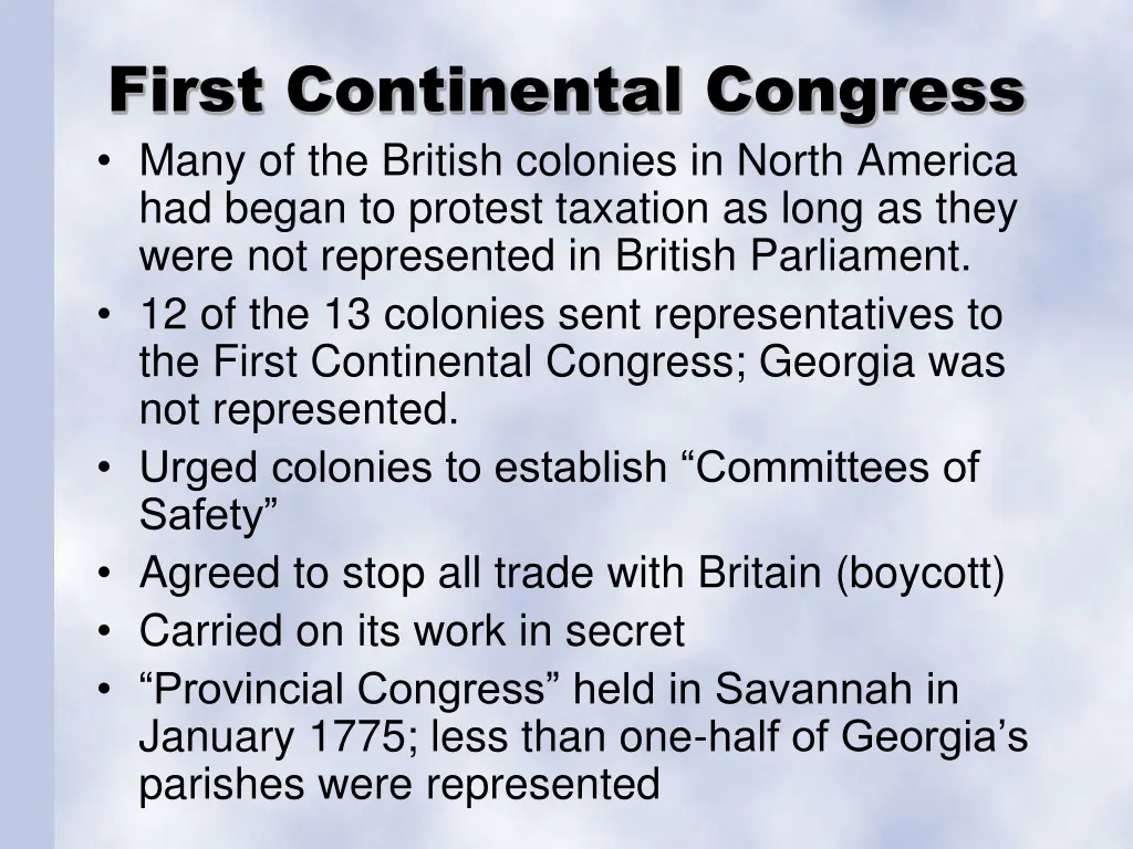 first continental congress many of the british