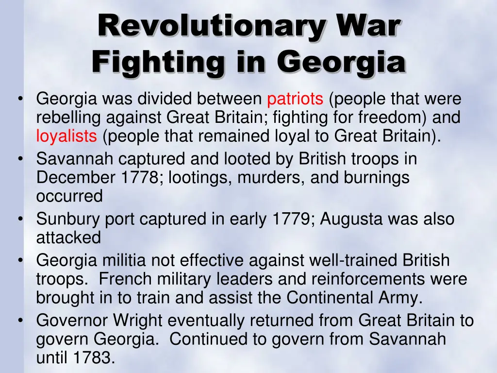 revolutionary war fighting in georgia georgia