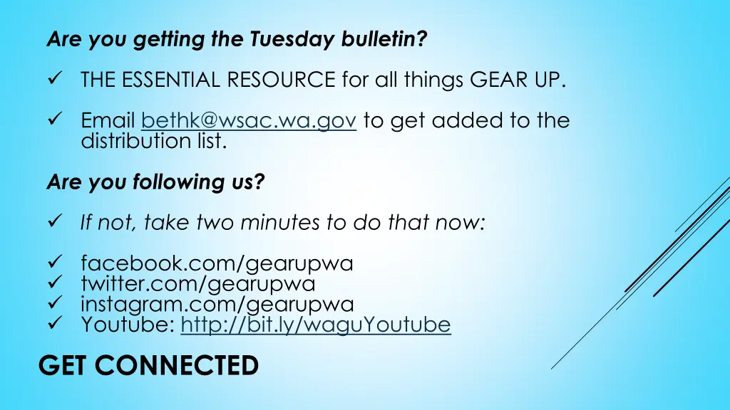 are you getting the tuesday bulletin