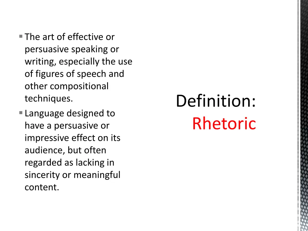 the art of effective or persuasive speaking