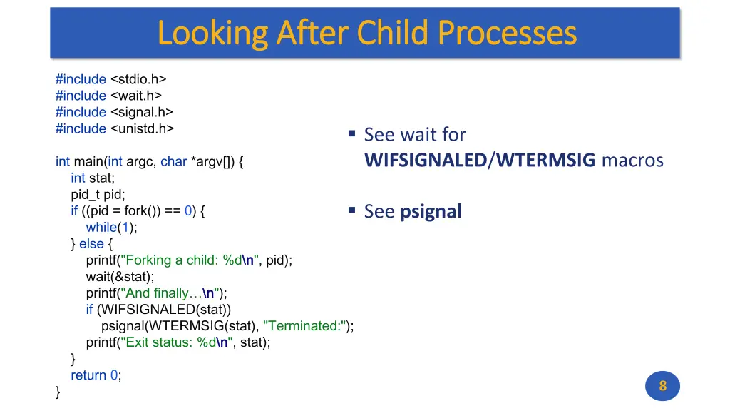 looking after child processes looking after child