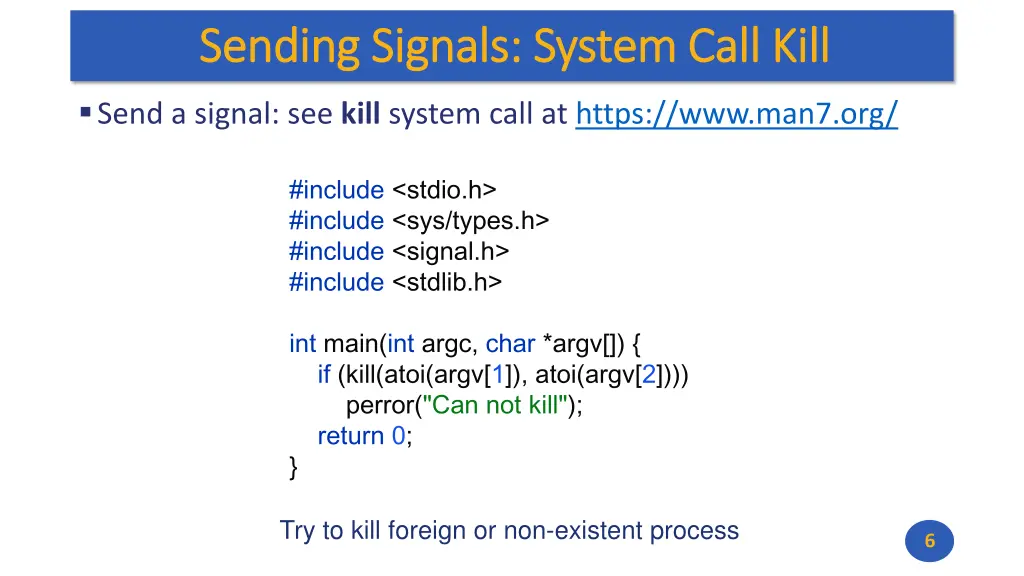 sending signals system call kill sending signals