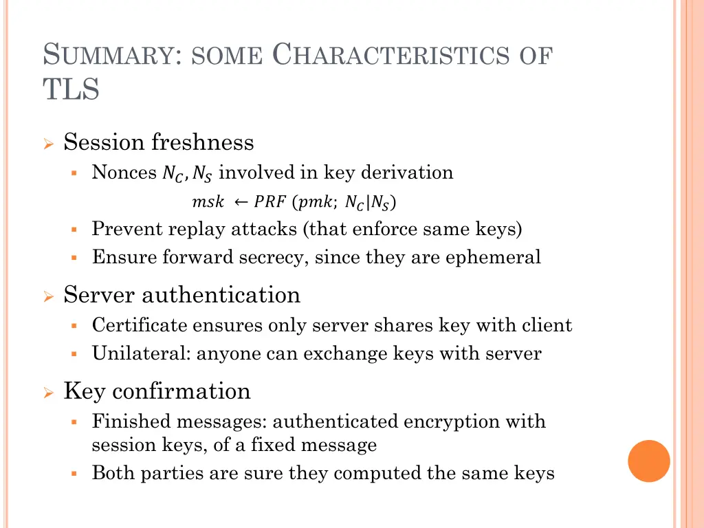 s ummary some c haracteristics of tls