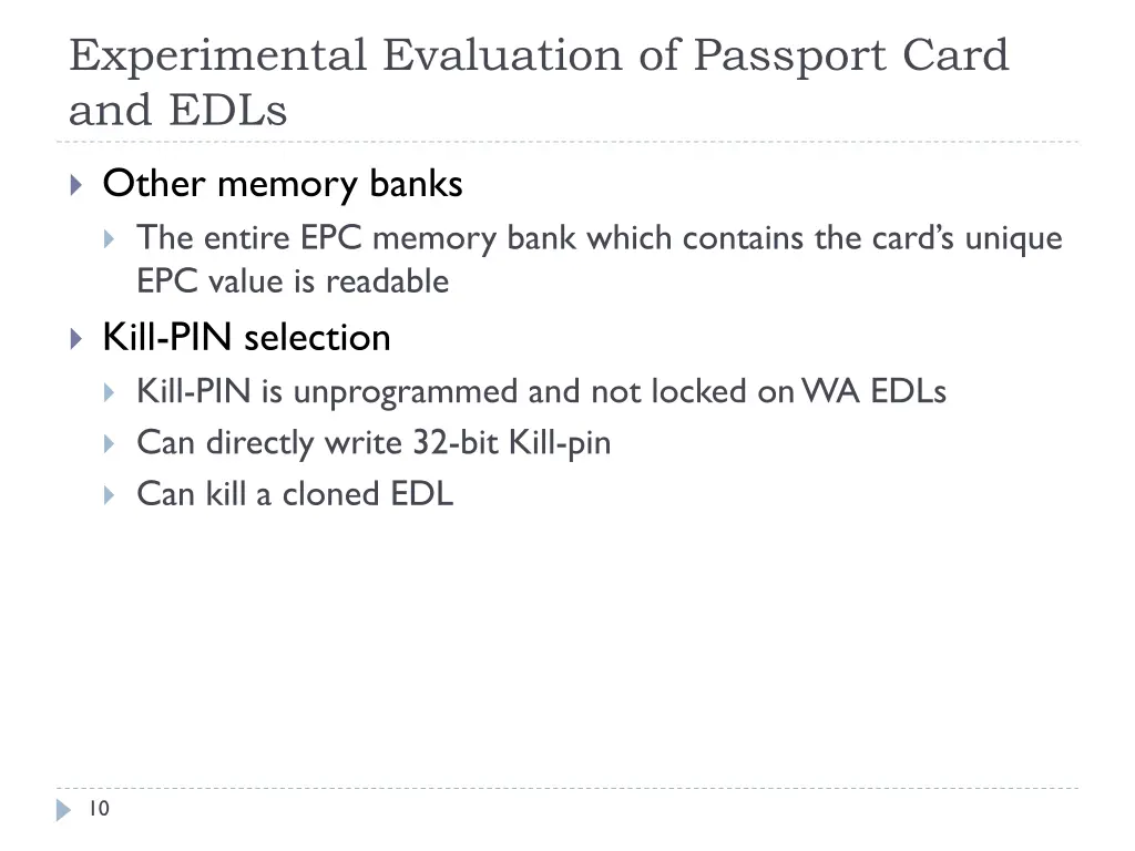 experimental evaluation of passport card and edls 2