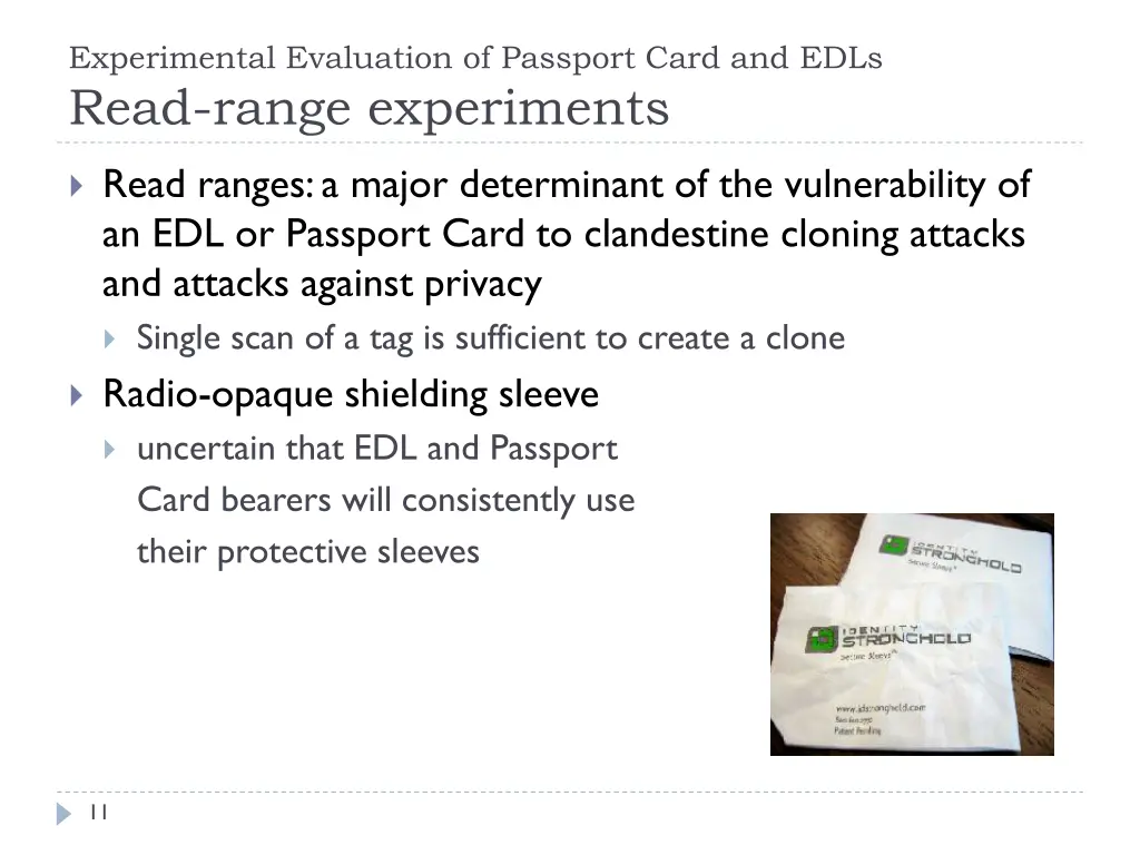 experimental evaluation of passport card and edls 3