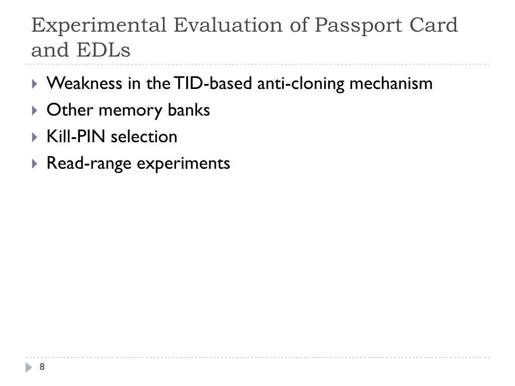 experimental evaluation of passport card and edls