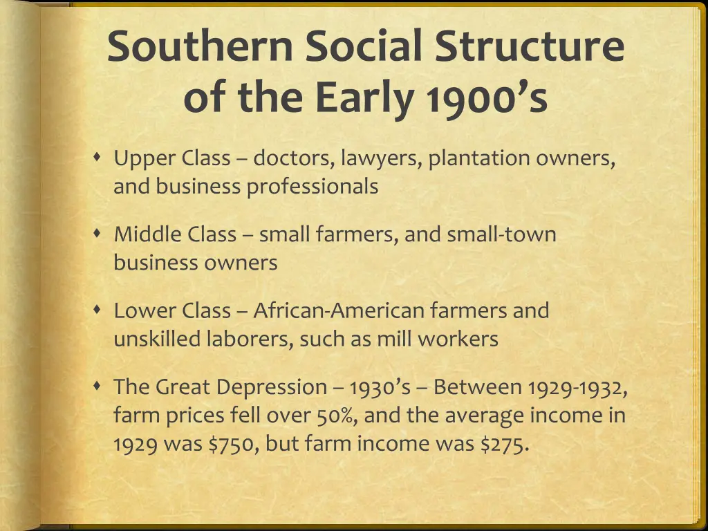 southern social structure of the early 1900 s