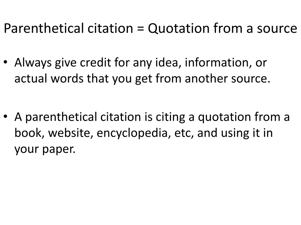 parenthetical citation quotation from a source