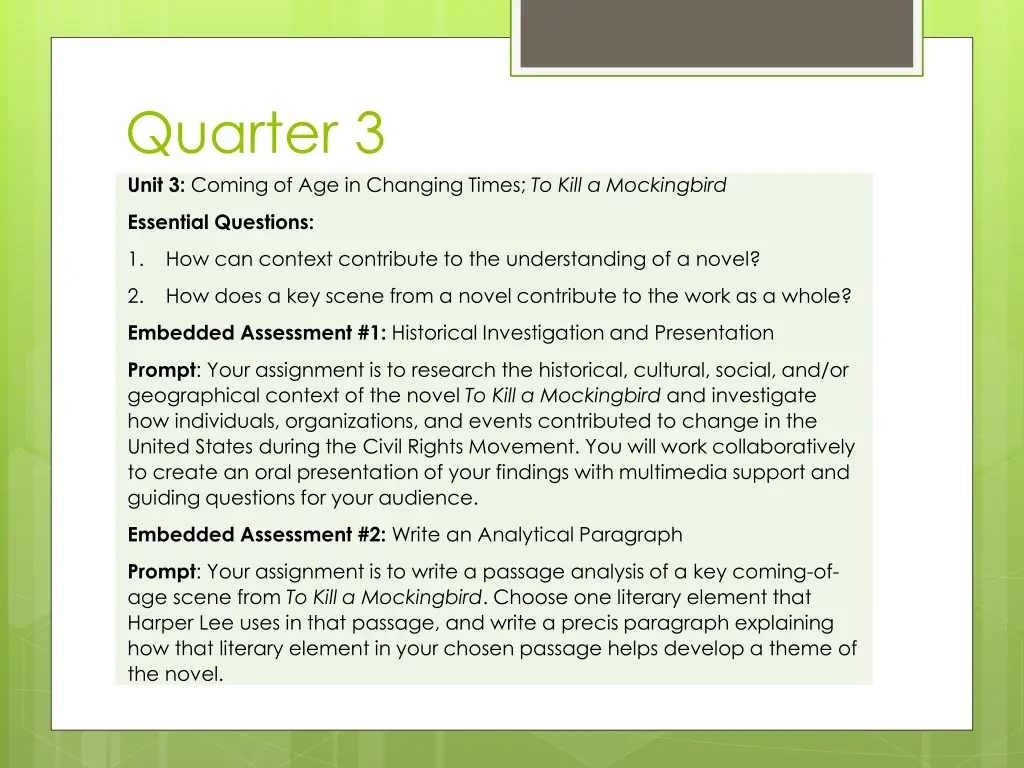 quarter 3 unit 3 coming of age in changing times