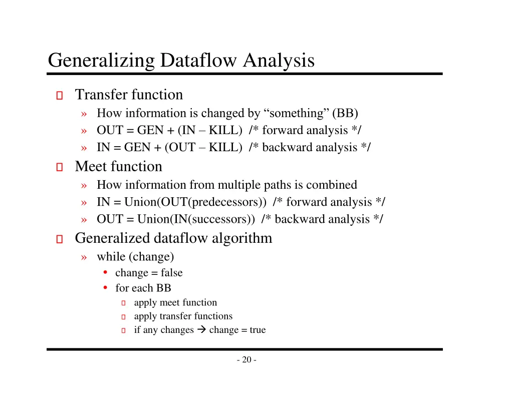 generalizing dataflow analysis