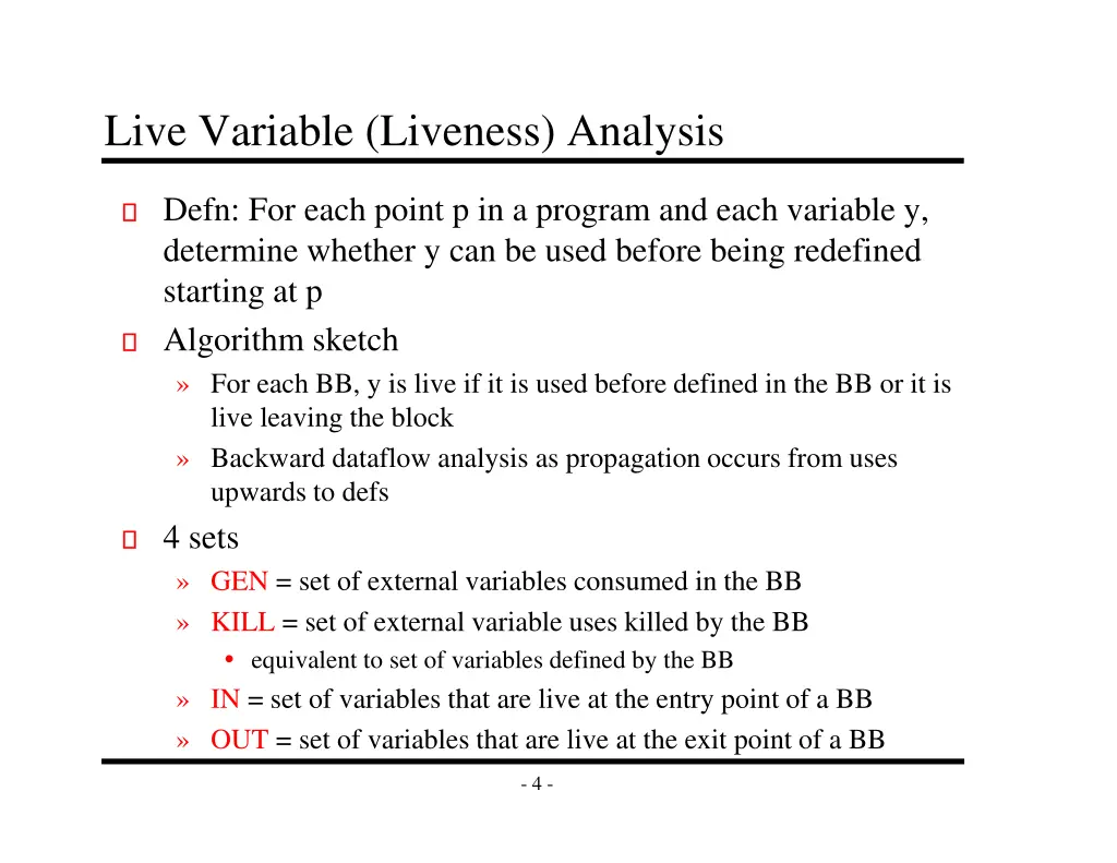 live variable liveness analysis