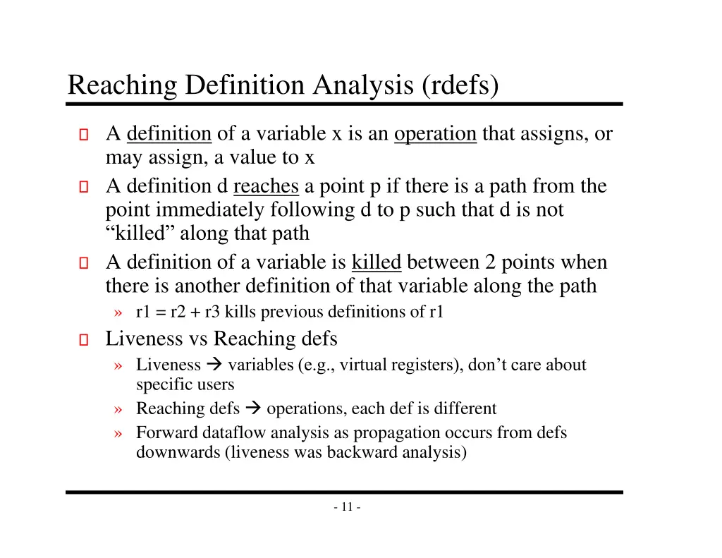 reaching definition analysis rdefs