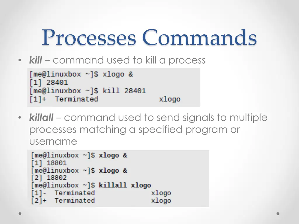 processes commands kill command used to kill