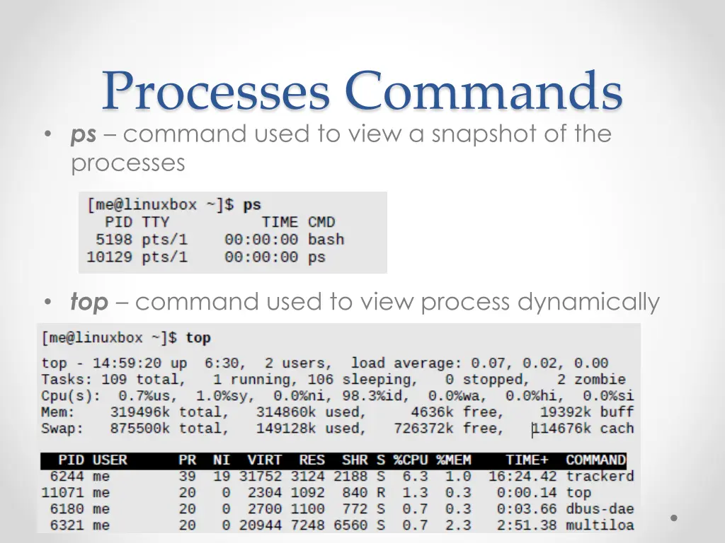 processes commands ps command used to view