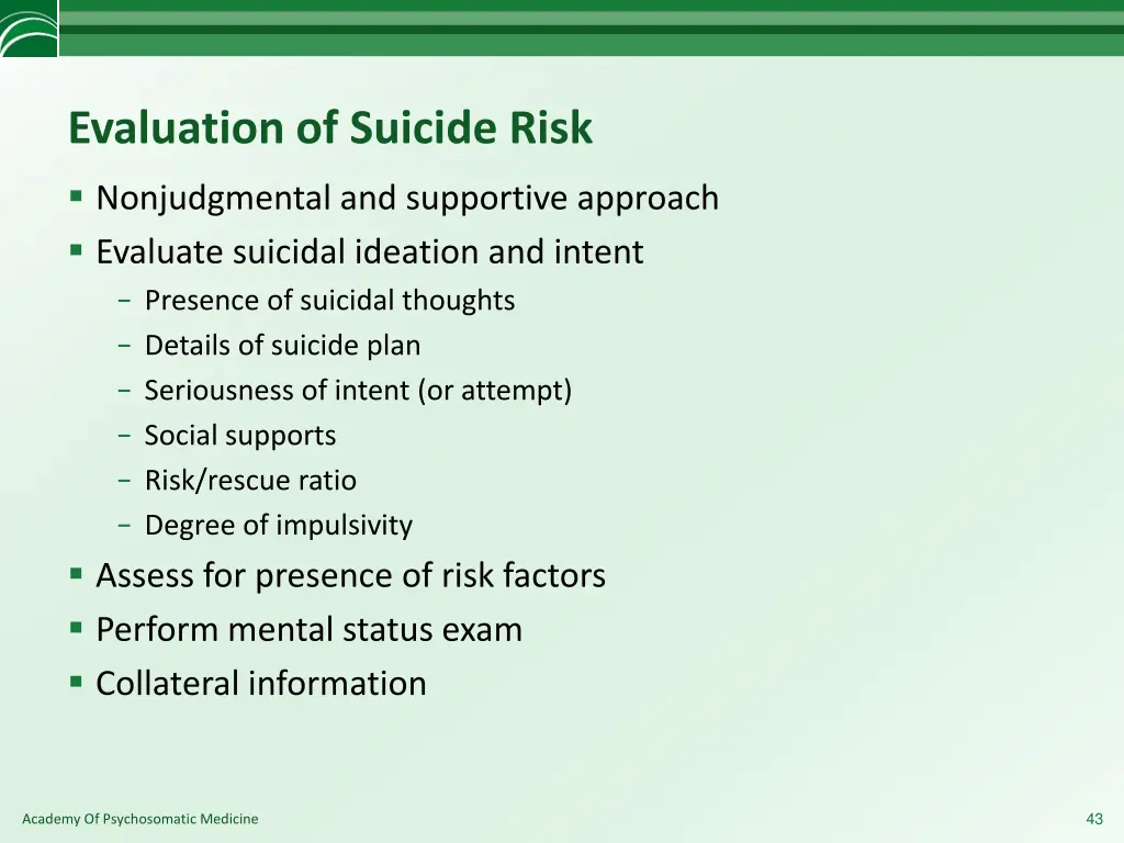 evaluation of suicide risk