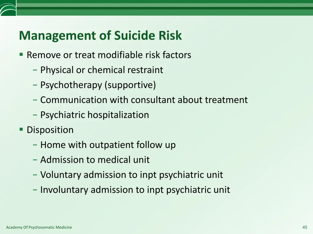 management of suicide risk 1