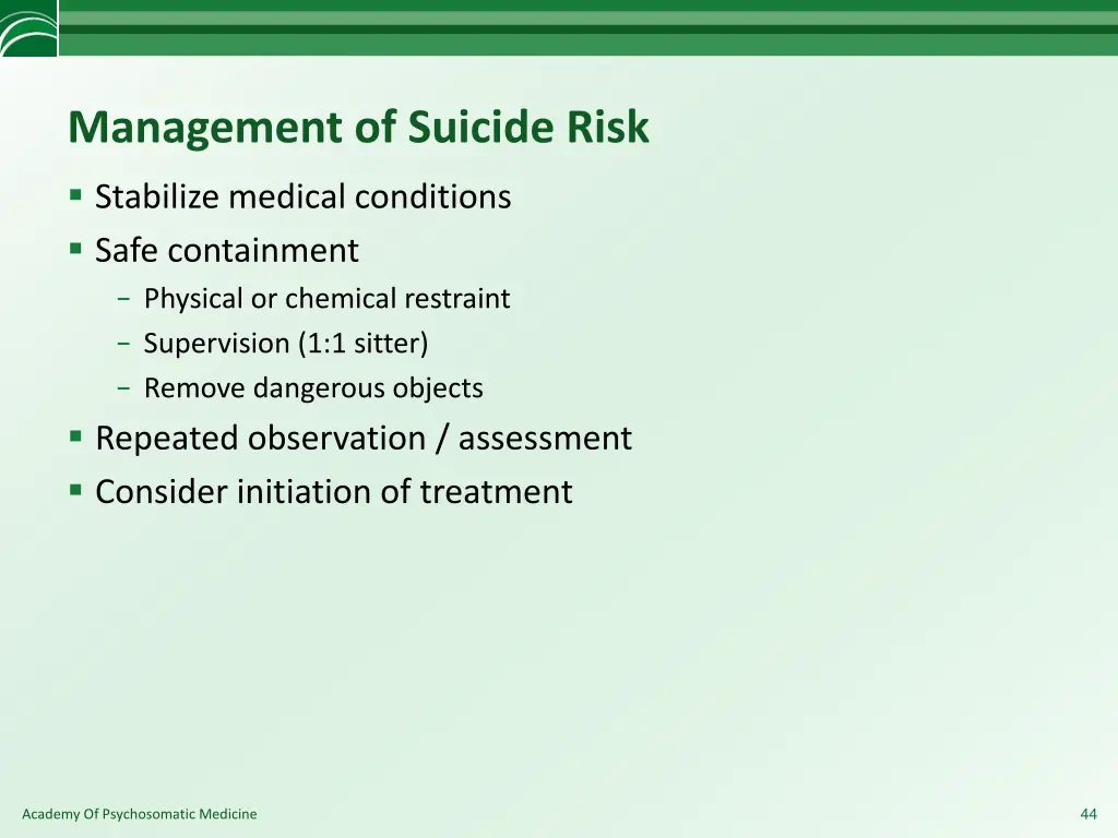 management of suicide risk