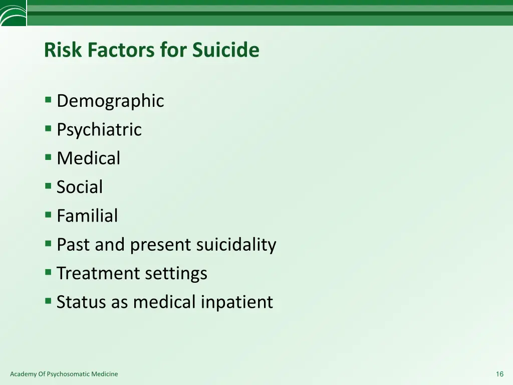 risk factors for suicide