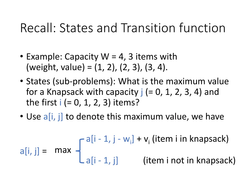 recall states and transition function