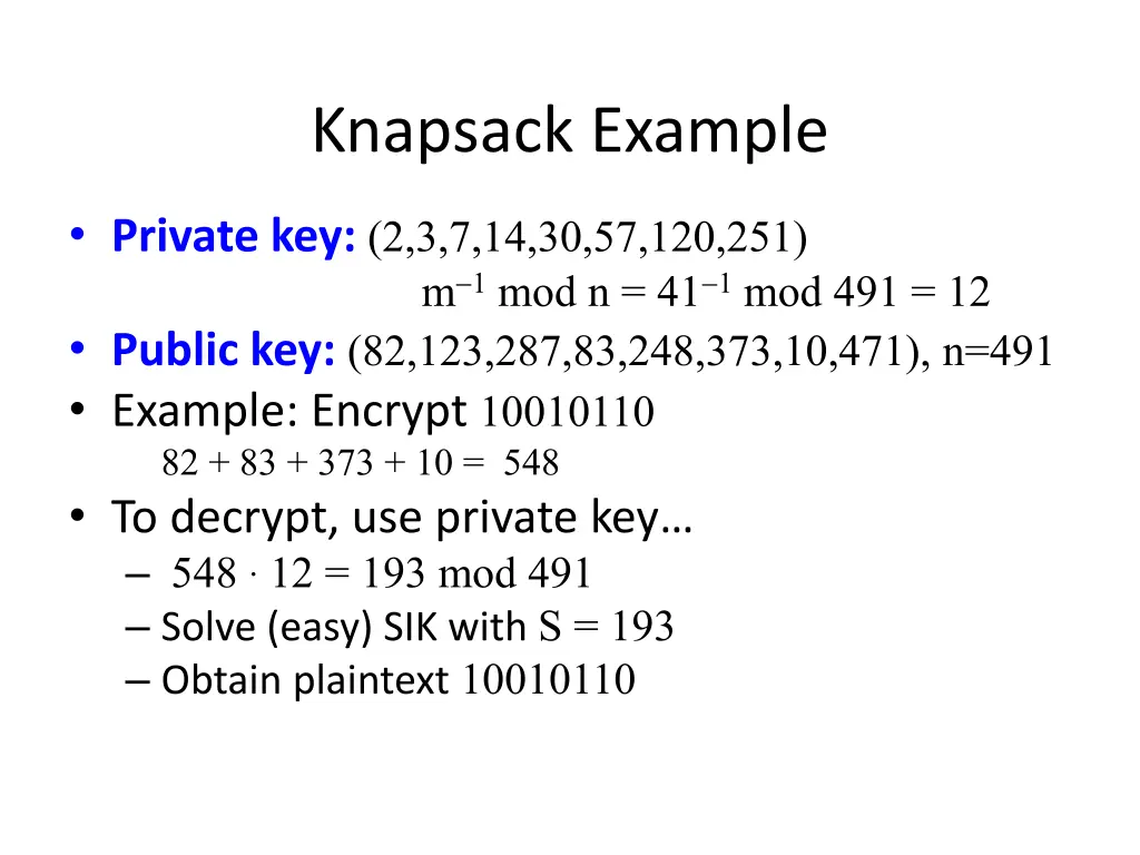 knapsack example