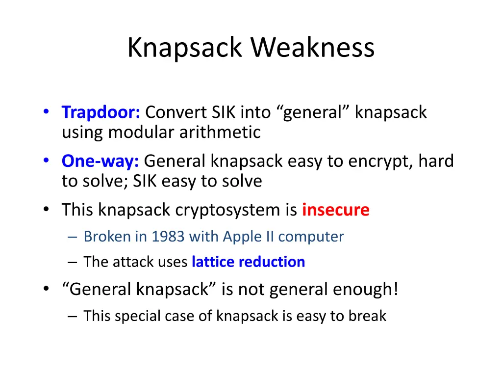 knapsack weakness