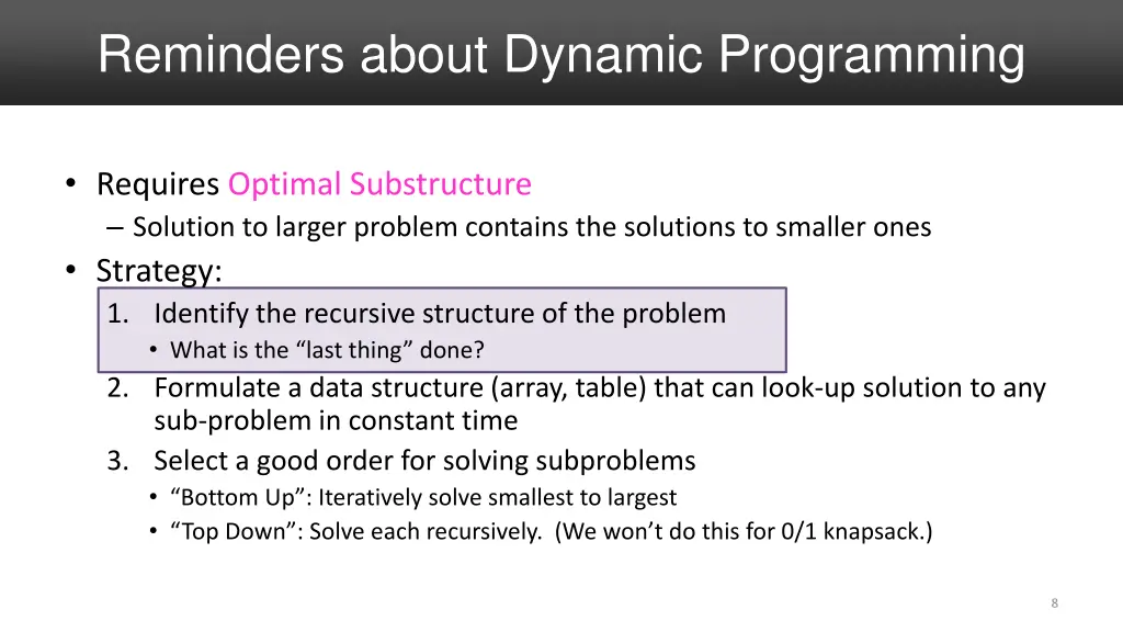 reminders about dynamic programming