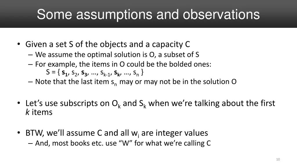 some assumptions and observations