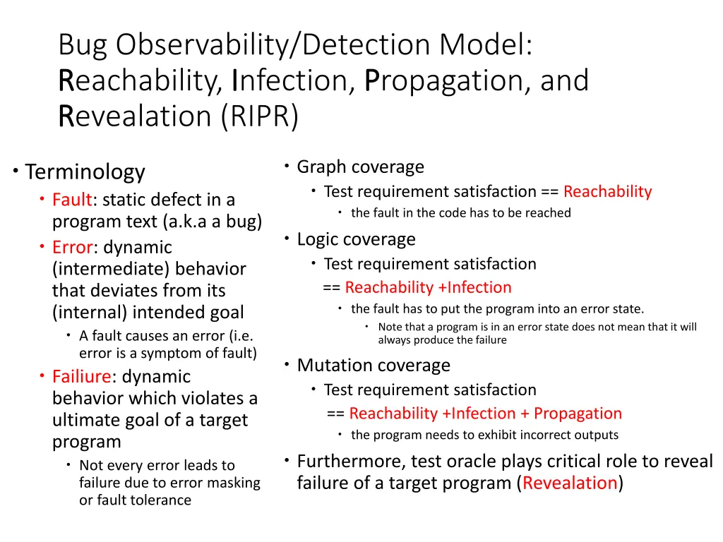 bug observability detection model r reachability