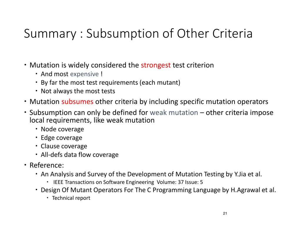 summary subsumption of other criteria