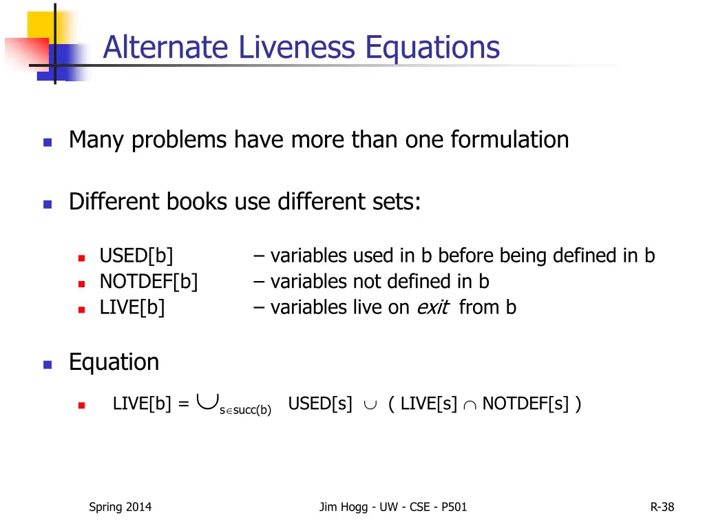 alternate liveness equations